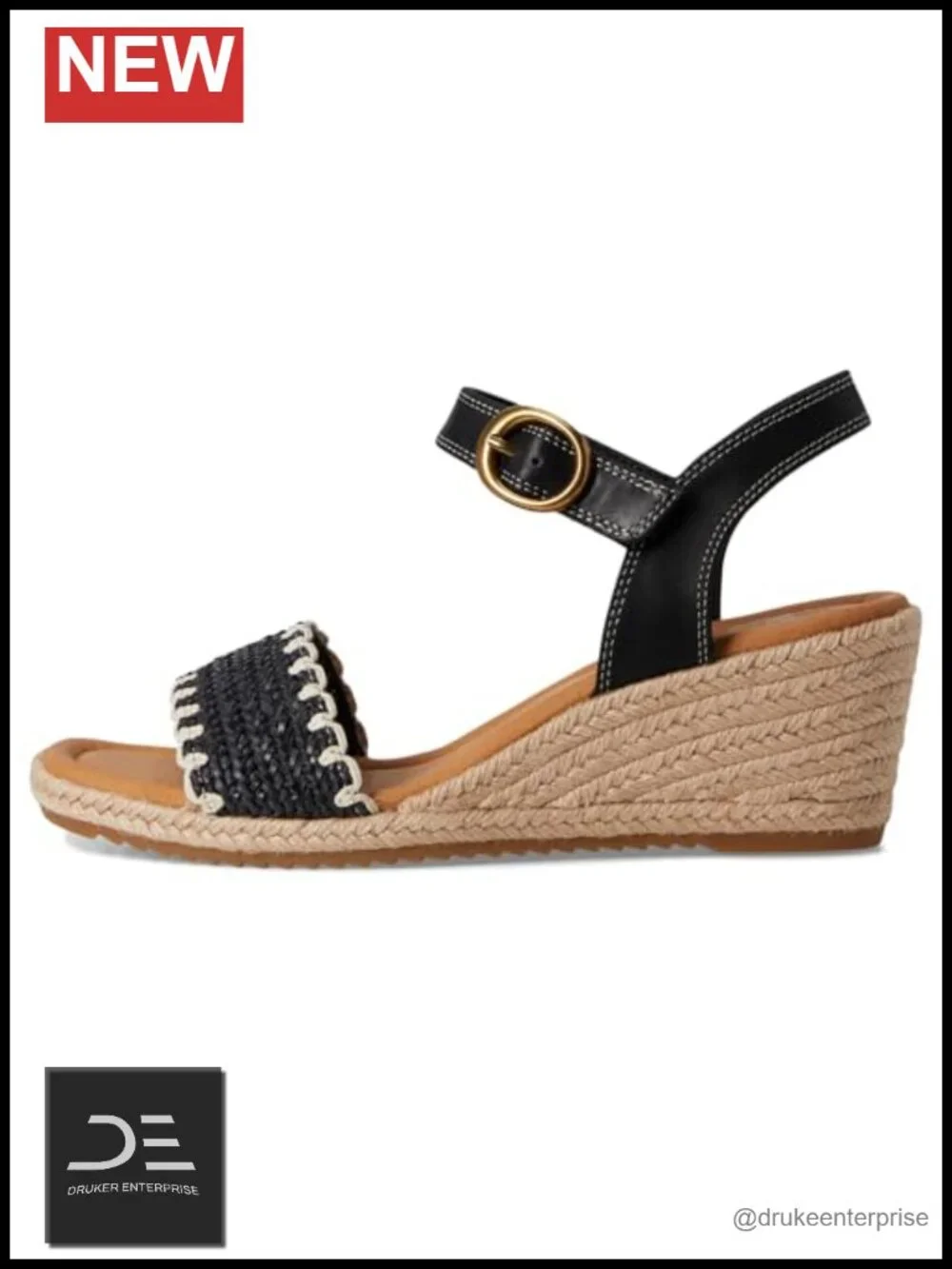 Espadrille-Inspired Leather Platform Wedge Sandals Woven Whipstitch